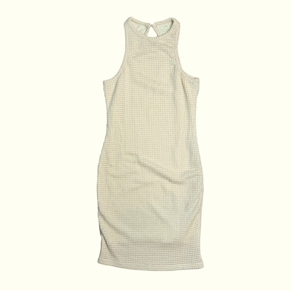 SHEIN Cream Waffle Sleeveless Halter Bodycon Dress Women’s